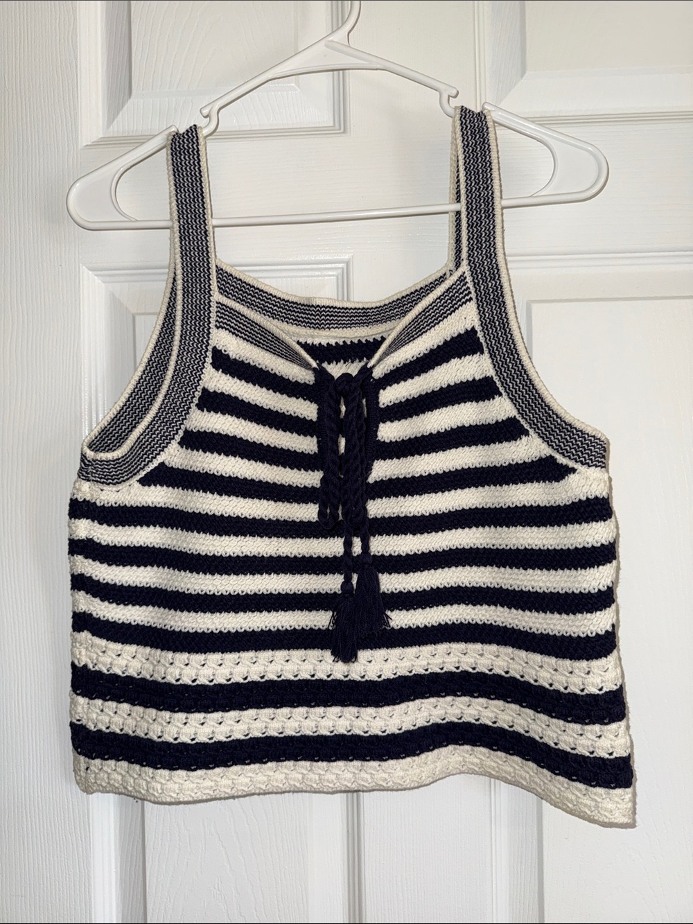 House of Harlow 1960 Navy & White Striped Knit Tank with Front Tie